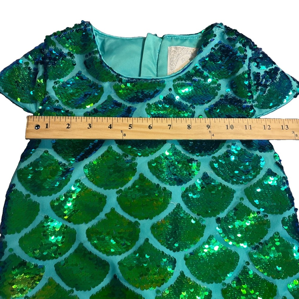 Disney Princess Ariel Girl's Fancy Dress Short Sleeve Iridescent Sequins Sz 7/8 - Picture 2 of 6